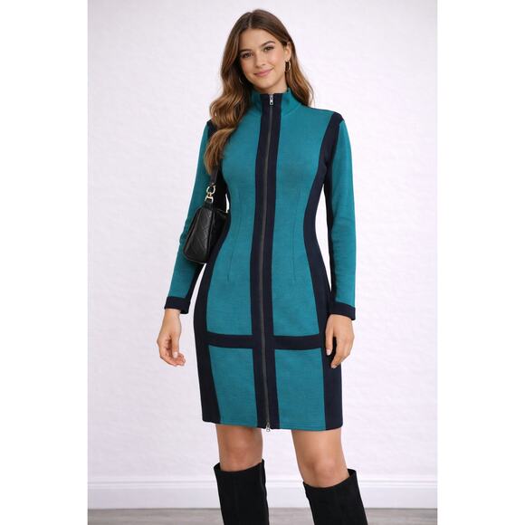 Kenar 2 Dresses & Skirts - Kenar 2 Vintage Zip Up Long Sleeve Wool Blend Knit Dress Womens Size Small